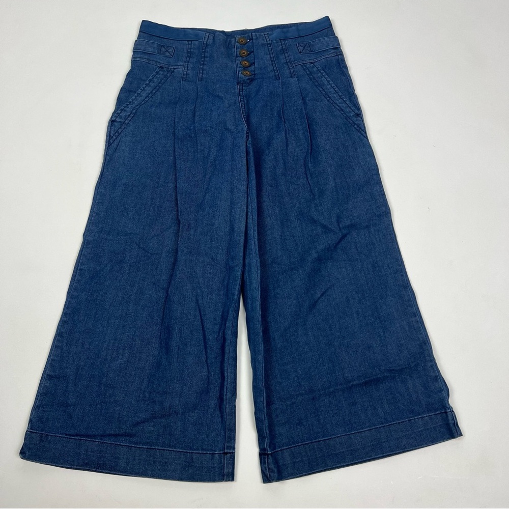 Sundance Bethany Wide Leg Cropped Pants Blue Size 4 Petite